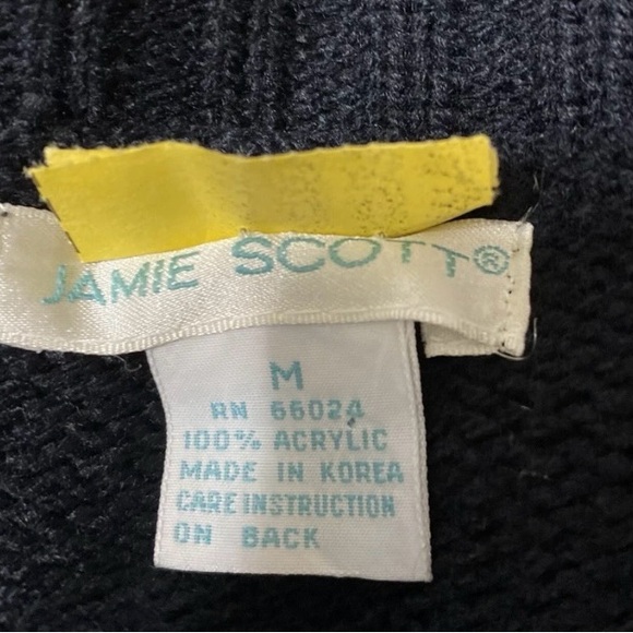 Vintage 90s Jamie Scott Knit Shrug Cardigan Black Embroidered Grommets M - Picture 6 of 6